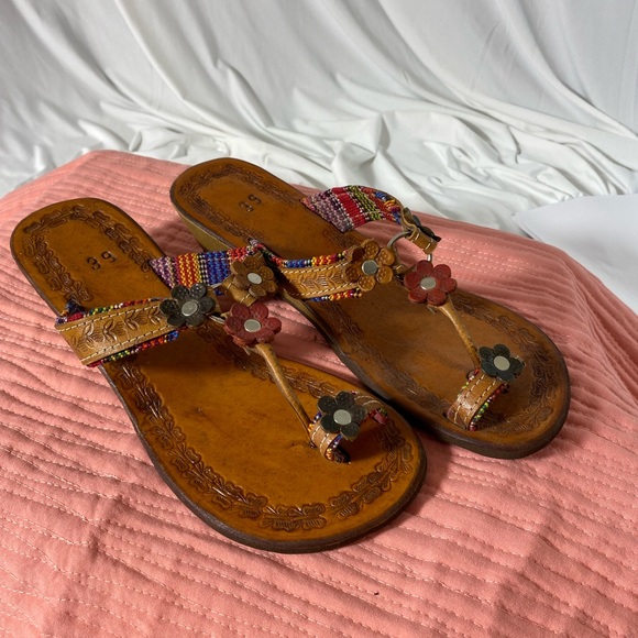 Size 8, Brown, Leather sandals with toe loop - Picture 6 of 12